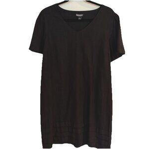 Nicole Miller Original Black Dress Linen Blend Minimalist V-Neck L Pintuck Hem